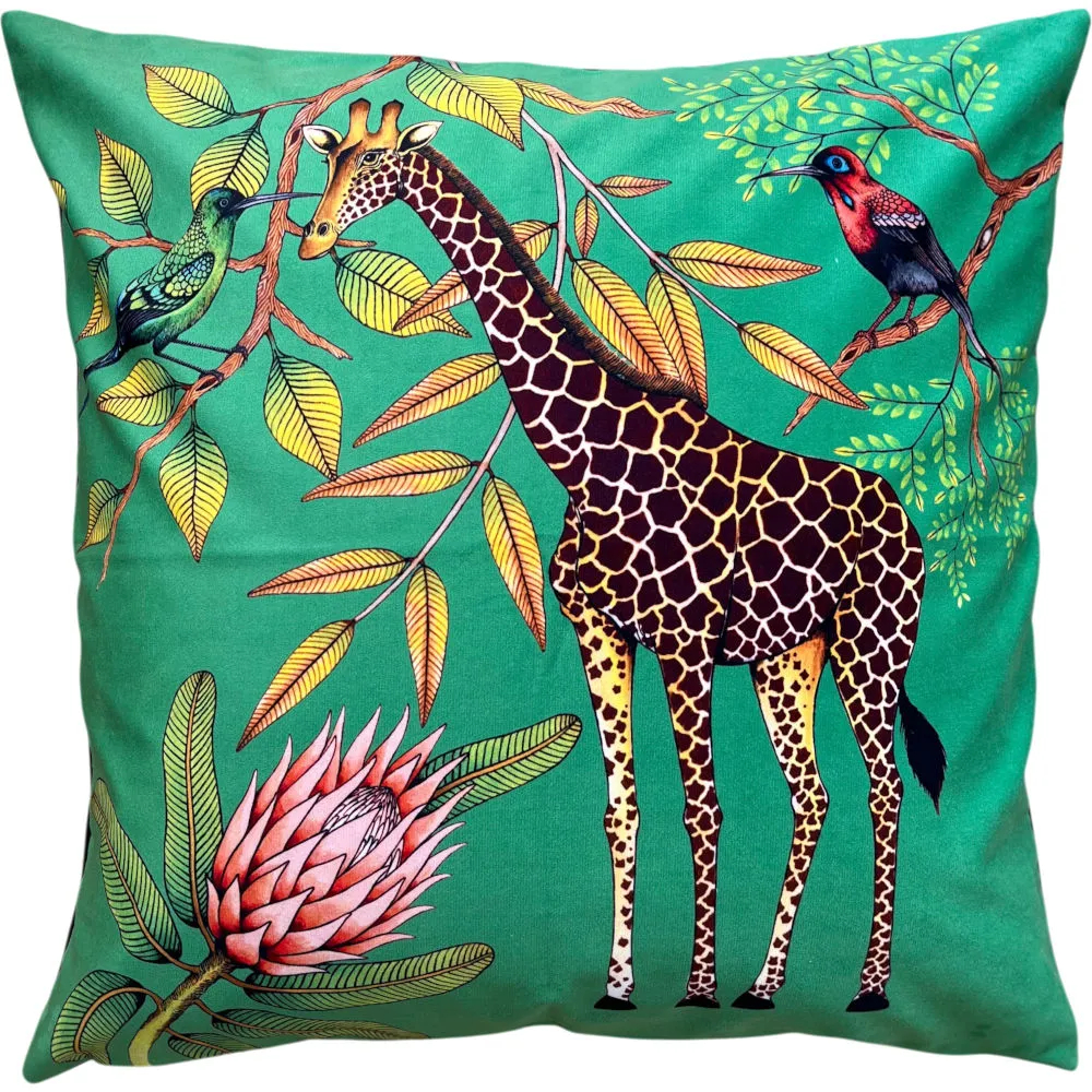 Kissenbezug Giraffe Sunbirds Protea - Green (60x60cm)